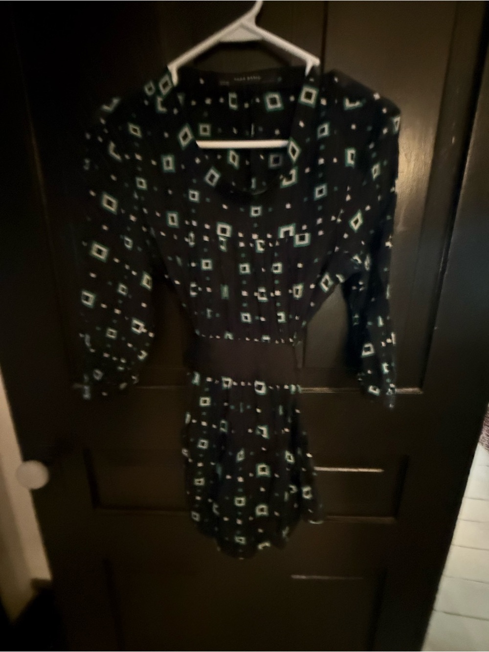 Zara Black Geometric Print Long Sleeve Blouse